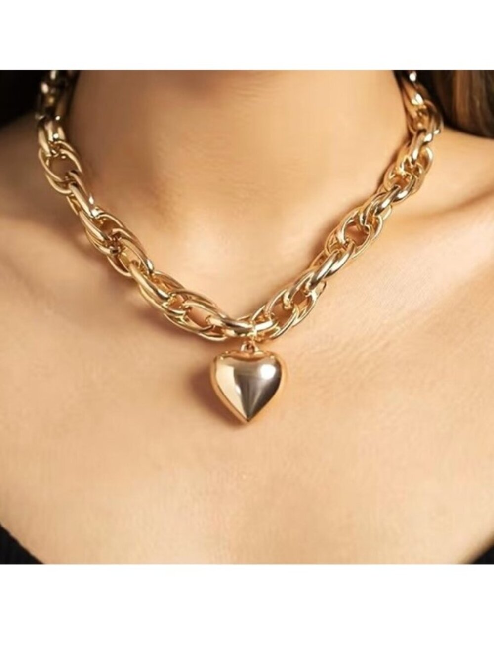 Necklace Chunky Choker Heart Chain Bold Gold Sexy Exaggerated Statement Trendy